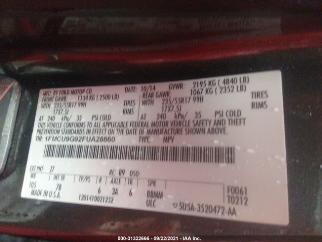 Photo 8 VIN: 1FMCU9G92FUA28860 - FORD ESCAPE 