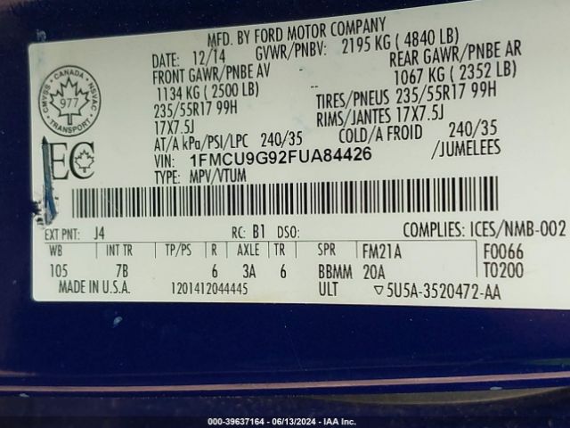 Photo 8 VIN: 1FMCU9G92FUA84426 - FORD ESCAPE 