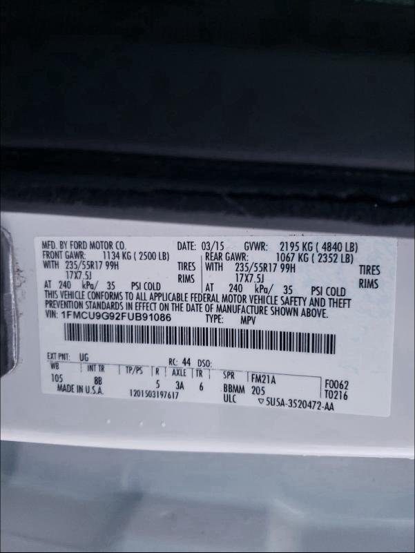 Photo 9 VIN: 1FMCU9G92FUB91086 - FORD ESCAPE 