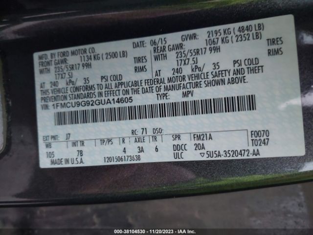 Photo 8 VIN: 1FMCU9G92GUA14605 - FORD ESCAPE 