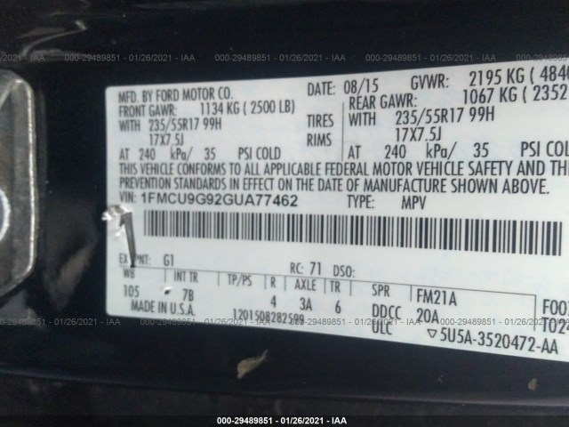 Photo 8 VIN: 1FMCU9G92GUA77462 - FORD ESCAPE 