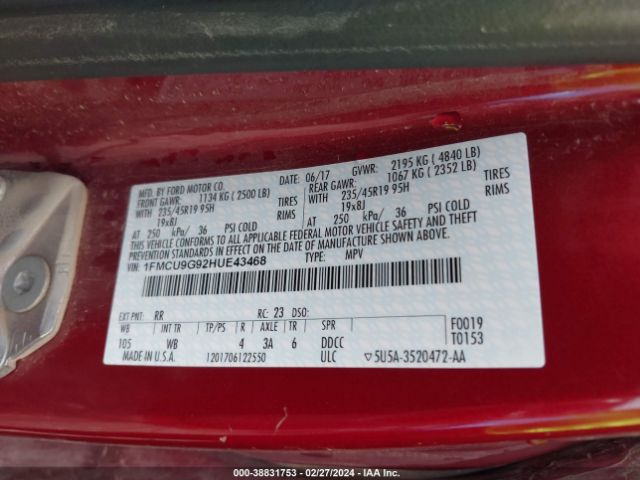 Photo 8 VIN: 1FMCU9G92HUE43468 - FORD ESCAPE 