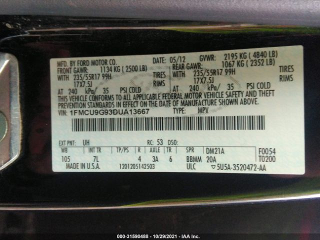 Photo 8 VIN: 1FMCU9G93DUA13667 - FORD ESCAPE 