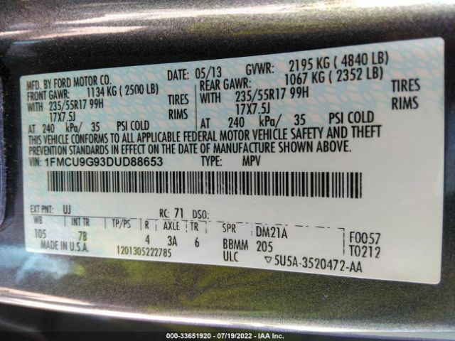 Photo 8 VIN: 1FMCU9G93DUD88653 - FORD ESCAPE 