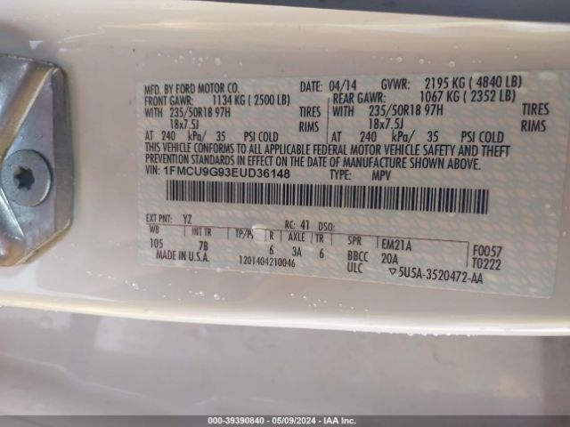 Photo 8 VIN: 1FMCU9G93EUD36148 - FORD ESCAPE 