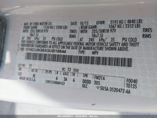 Photo 8 VIN: 1FMCU9G93GUB18844 - FORD ESCAPE 