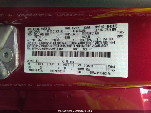 Photo 8 VIN: 1FMCU9G94DUA18358 - FORD ESCAPE 