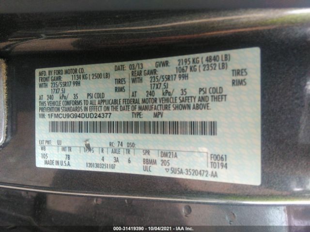 Photo 8 VIN: 1FMCU9G94DUD24377 - FORD ESCAPE 