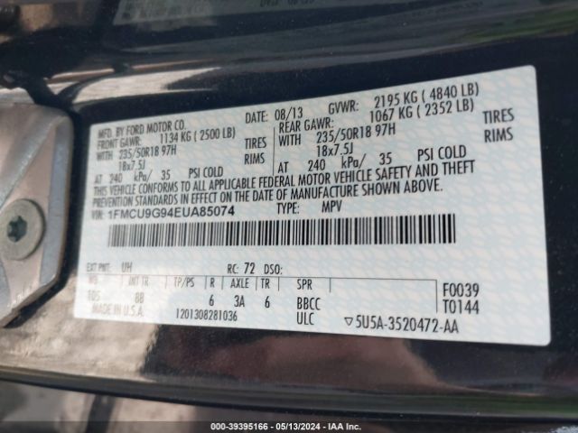 Photo 8 VIN: 1FMCU9G94EUA85074 - FORD ESCAPE 