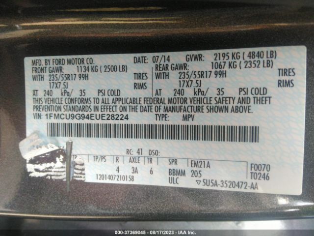 Photo 8 VIN: 1FMCU9G94EUE28224 - FORD ESCAPE 