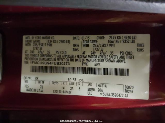 Photo 8 VIN: 1FMCU9G94FUB30273 - FORD ESCAPE 