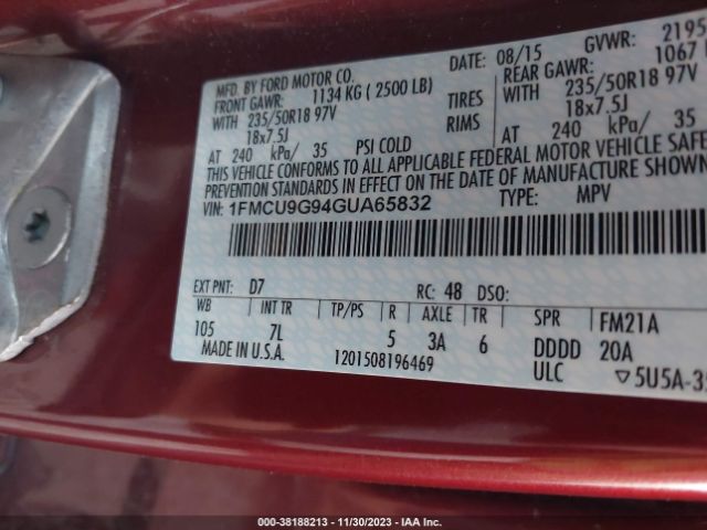 Photo 8 VIN: 1FMCU9G94GUA65832 - FORD ESCAPE 