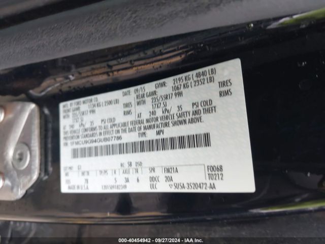 Photo 8 VIN: 1FMCU9G94GUB07786 - FORD ESCAPE 