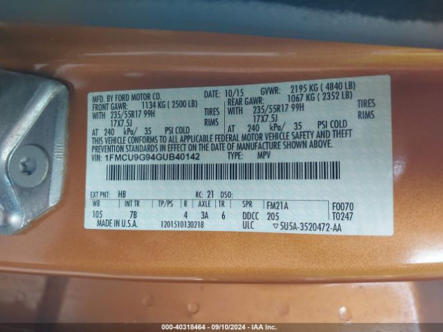 Photo 8 VIN: 1FMCU9G94GUB40142 - FORD ESCAPE 