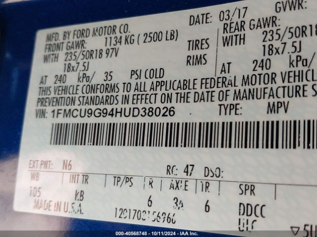 Photo 8 VIN: 1FMCU9G94HUD38026 - FORD ESCAPE 