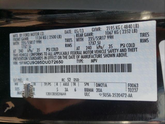 Photo 9 VIN: 1FMCU9G95DUD72650 - FORD ESCAPE SE 