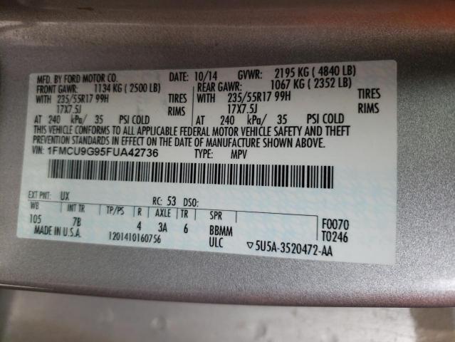 Photo 9 VIN: 1FMCU9G95FUA42736 - FORD ESCAPE SE 