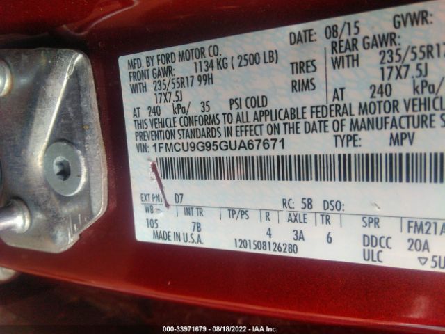 Photo 8 VIN: 1FMCU9G95GUA67671 - FORD ESCAPE 