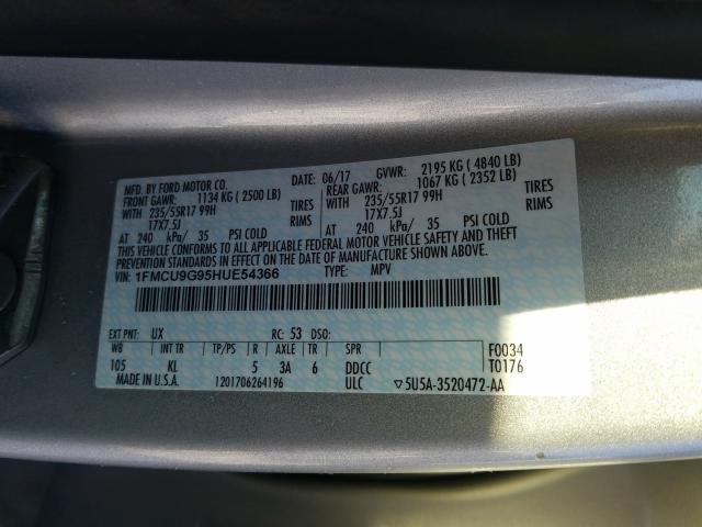 Photo 9 VIN: 1FMCU9G95HUE54366 - FORD ESCAPE SE 