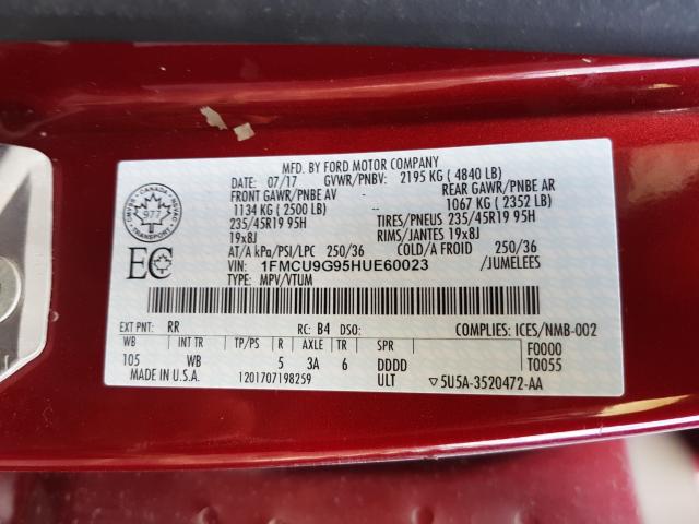 Photo 9 VIN: 1FMCU9G95HUE60023 - FORD ESCAPE SE 