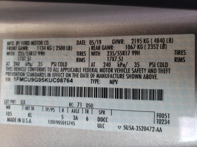 Photo 9 VIN: 1FMCU9G95KUC08764 - FORD ESCAPE SE 