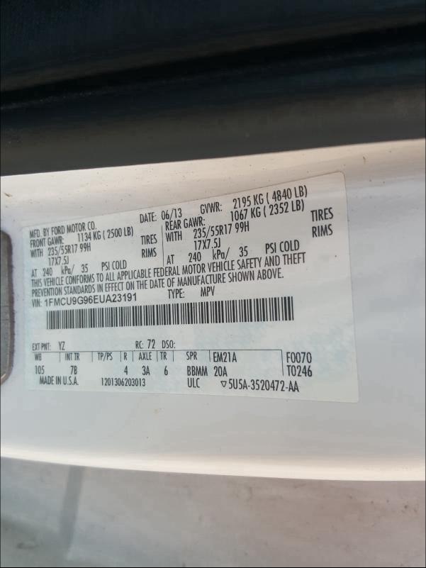 Photo 9 VIN: 1FMCU9G96EUA23191 - FORD ESCAPE SE 