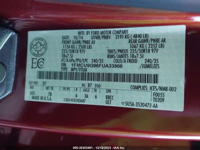 Photo 8 VIN: 1FMCU9G96FUA33866 - FORD ESCAPE 