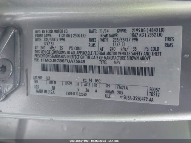 Photo 8 VIN: 1FMCU9G96FUA75549 - FORD ESCAPE 