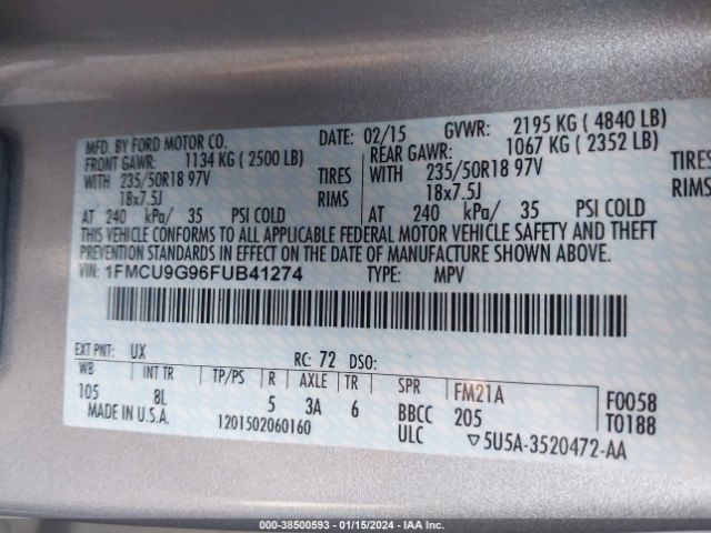 Photo 8 VIN: 1FMCU9G96FUB41274 - FORD ESCAPE 