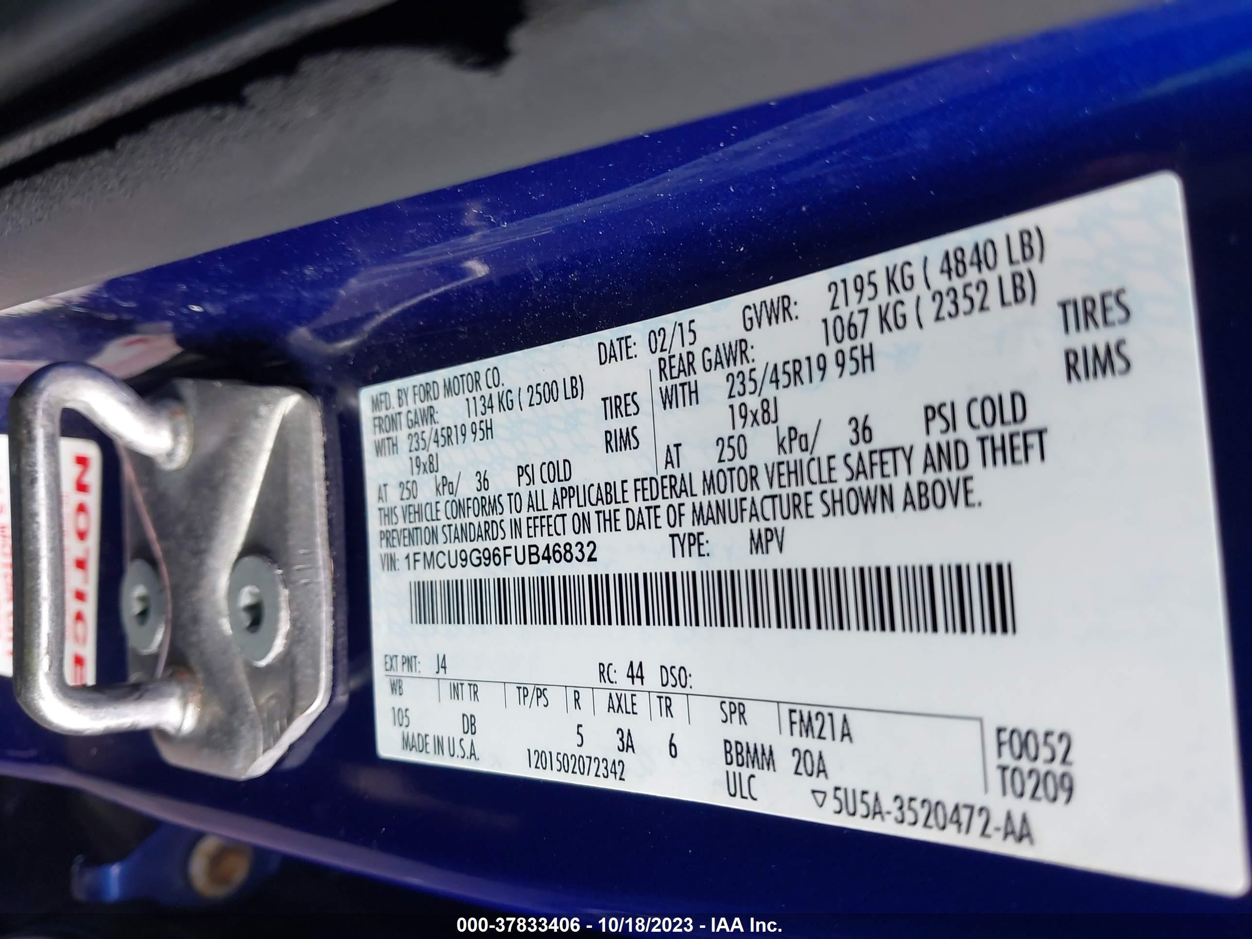 Photo 8 VIN: 1FMCU9G96FUB46832 - FORD ESCAPE 