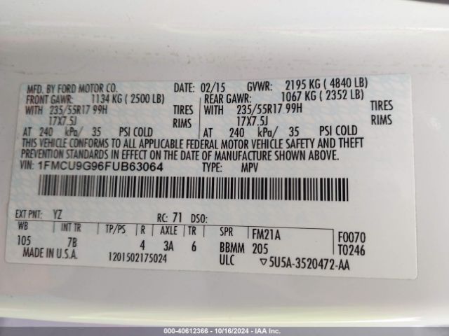 Photo 8 VIN: 1FMCU9G96FUB63064 - FORD ESCAPE 