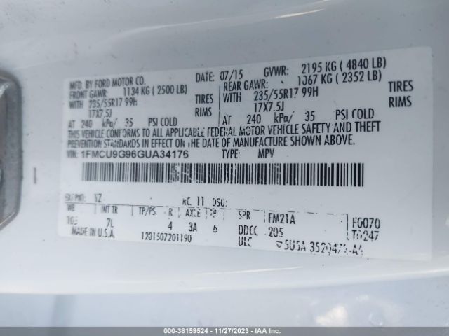 Photo 8 VIN: 1FMCU9G96GUA34176 - FORD ESCAPE 