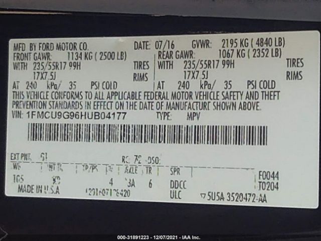 Photo 8 VIN: 1FMCU9G96HUB04177 - FORD ESCAPE 