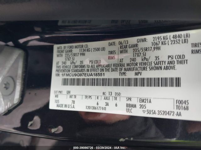 Photo 8 VIN: 1FMCU9G97EUA18551 - FORD ESCAPE 