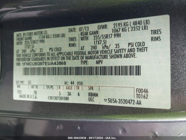 Photo 8 VIN: 1FMCU9G97EUA43868 - FORD ESCAPE 