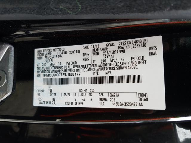 Photo 9 VIN: 1FMCU9G97EUB58177 - FORD ESCAPE SE 