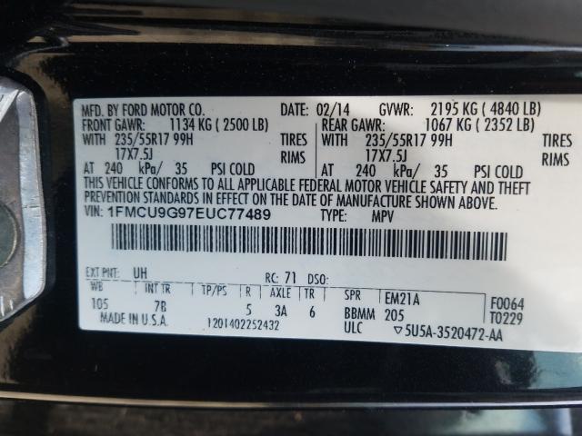 Photo 9 VIN: 1FMCU9G97EUC77489 - FORD ESCAPE SE 