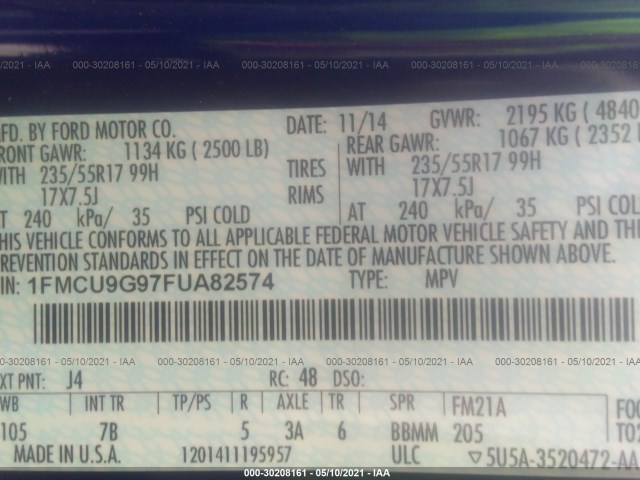 Photo 8 VIN: 1FMCU9G97FUA82574 - FORD ESCAPE 