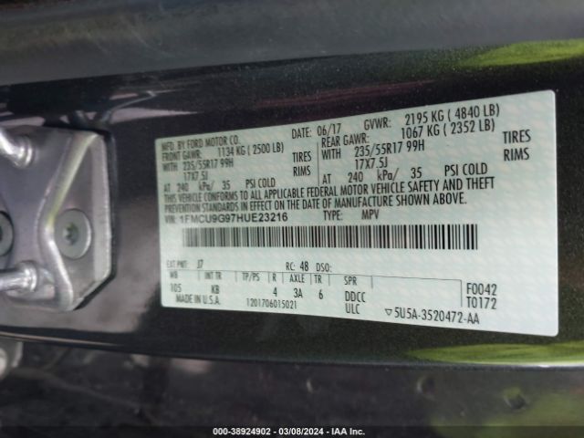 Photo 8 VIN: 1FMCU9G97HUE23216 - FORD ESCAPE 