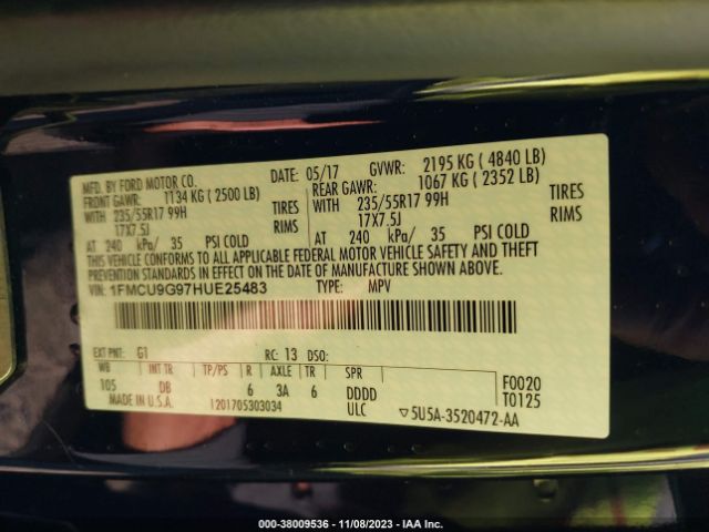 Photo 8 VIN: 1FMCU9G97HUE25483 - FORD ESCAPE 