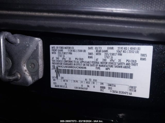 Photo 8 VIN: 1FMCU9G98DUC90606 - FORD ESCAPE 