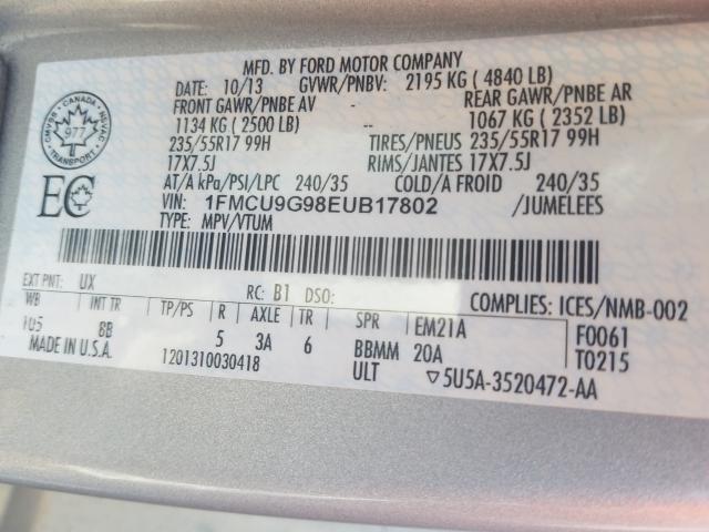 Photo 9 VIN: 1FMCU9G98EUB17802 - FORD ESCAPE SE 