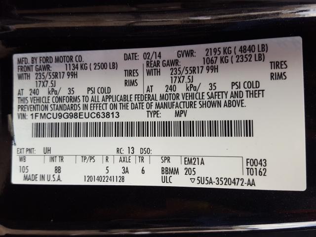 Photo 9 VIN: 1FMCU9G98EUC63813 - FORD ESCAPE SE 