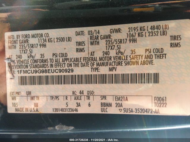 Photo 8 VIN: 1FMCU9G98EUC90929 - FORD ESCAPE 