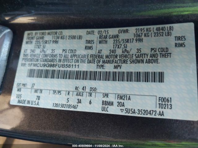 Photo 8 VIN: 1FMCU9G98FUB58111 - FORD ESCAPE 