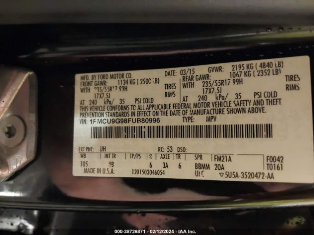 Photo 8 VIN: 1FMCU9G98FUB80996 - FORD ESCAPE 