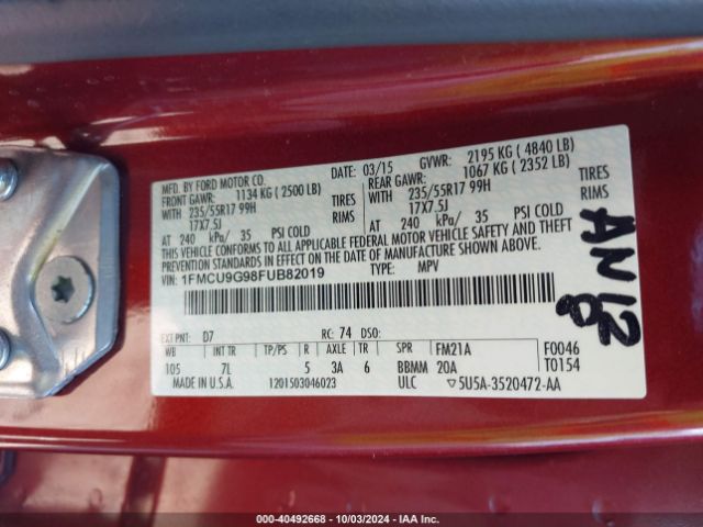 Photo 8 VIN: 1FMCU9G98FUB82019 - FORD ESCAPE 