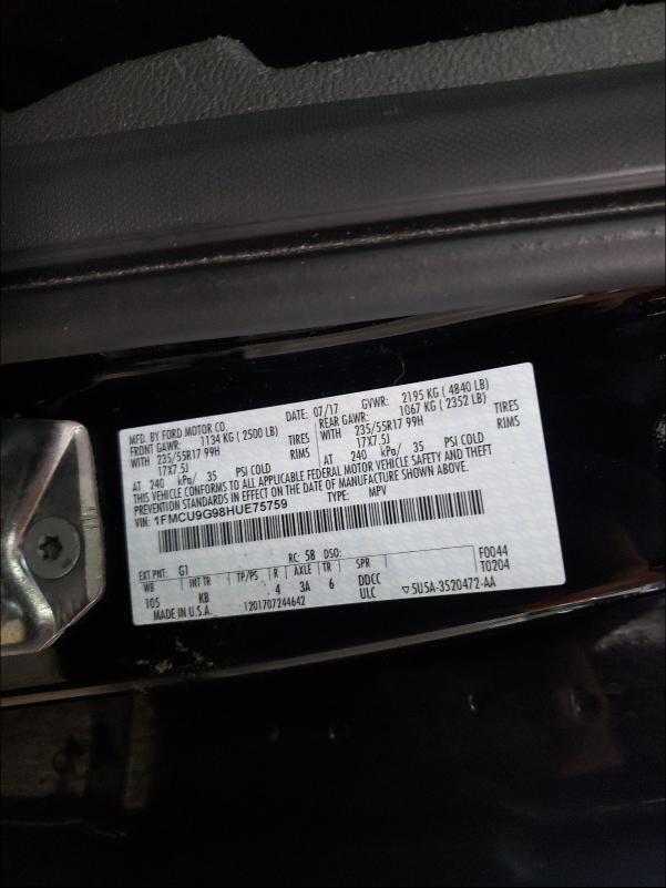 Photo 9 VIN: 1FMCU9G98HUE75759 - FORD ESCAPE SE 