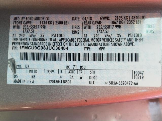 Photo 9 VIN: 1FMCU9G98JUC38484 - FORD ESCAPE SE 