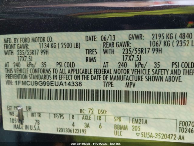 Photo 8 VIN: 1FMCU9G99EUA14338 - FORD ESCAPE 